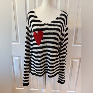 Wooden Ships Black and White with Red Heart V Neck Sweater Size M/L